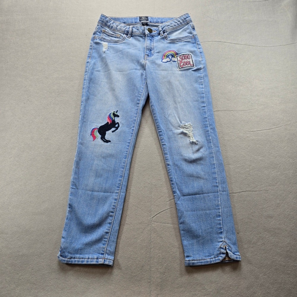 Gap Kids Girls Skinny Skimmer Jeans Size 12 Light Wash Unicorn Rainbow Patches